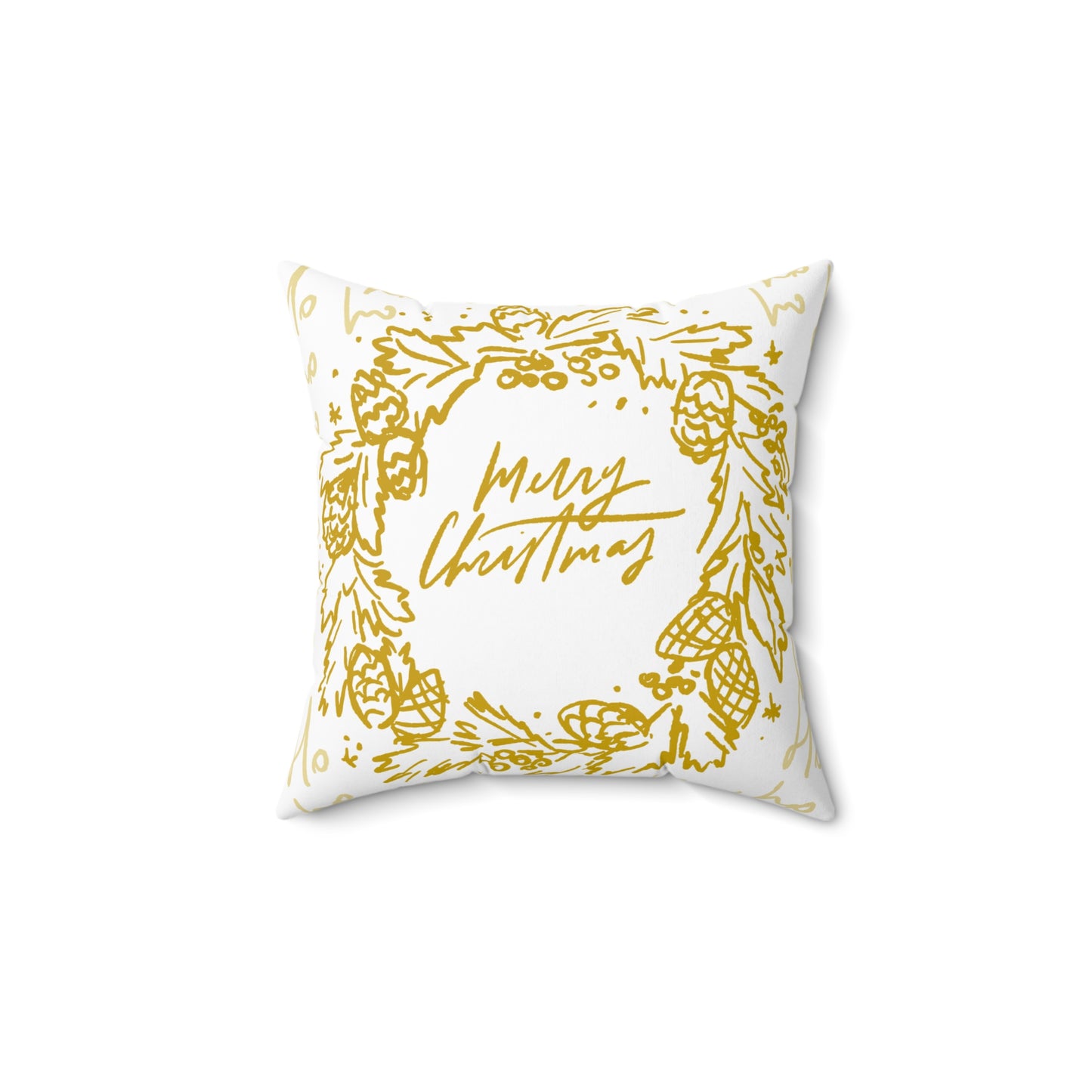 Merry Christmas Gold Wreath Pillow — Festive Decorative Throw Pillow