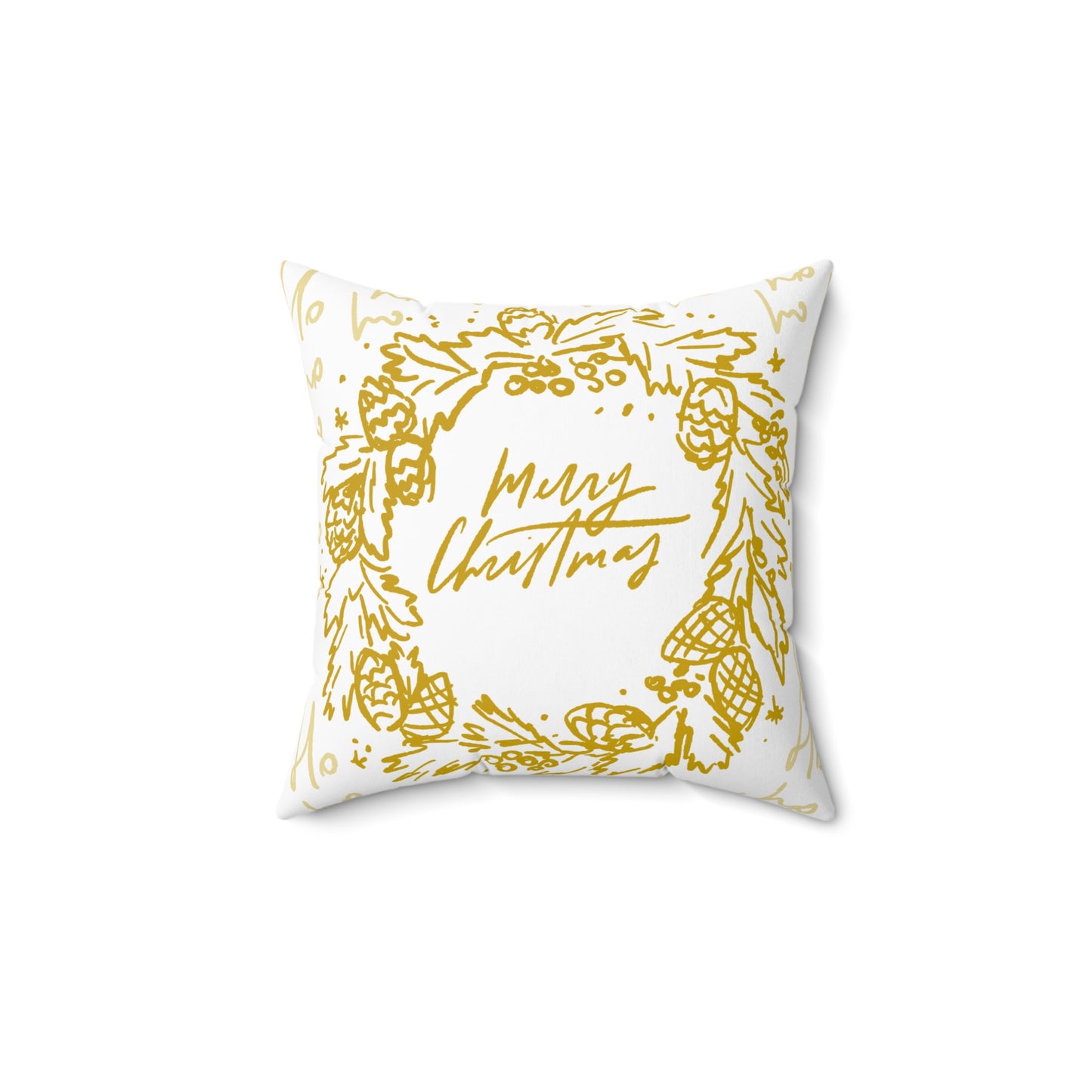Merry Christmas Gold Wreath Pillow — Festive Decorative Throw Pillow