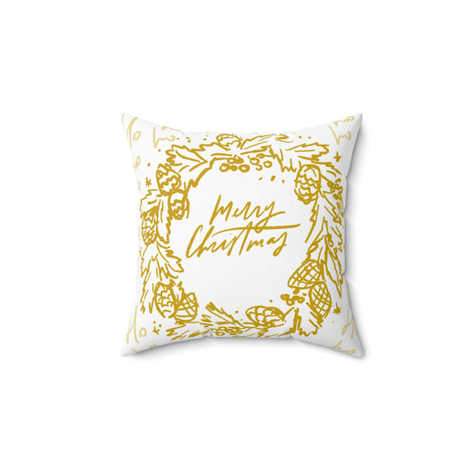 Merry Christmas Gold Wreath Pillow — Festive Decorative Throw Pillow