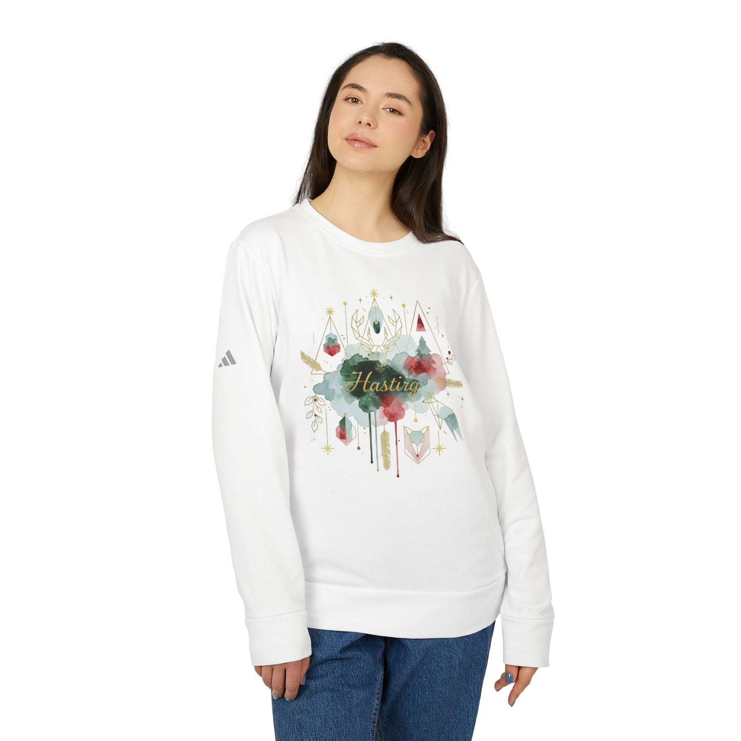 Crewneck Sweatshirt — Watercolor Floral Crown Design (Custom Name "Hasina")